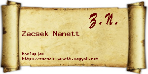 Zacsek Nanett névjegykártya